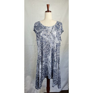 Clara Sunwoo Dress Womens  Size 1X Blue White Print Stretchy Asymmetric Fairy